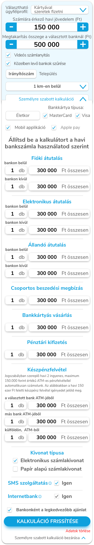 Bankszámla kalkulátor